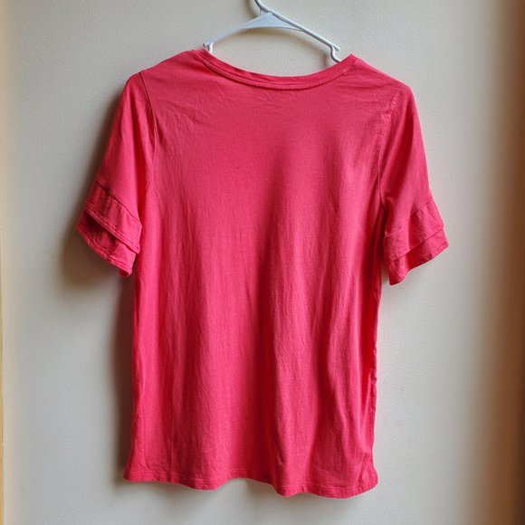 MICHAEL Michael Kors Hot Pink Ruffled Short Sleeve T-Shirt Size Small - Picture 14 of 16